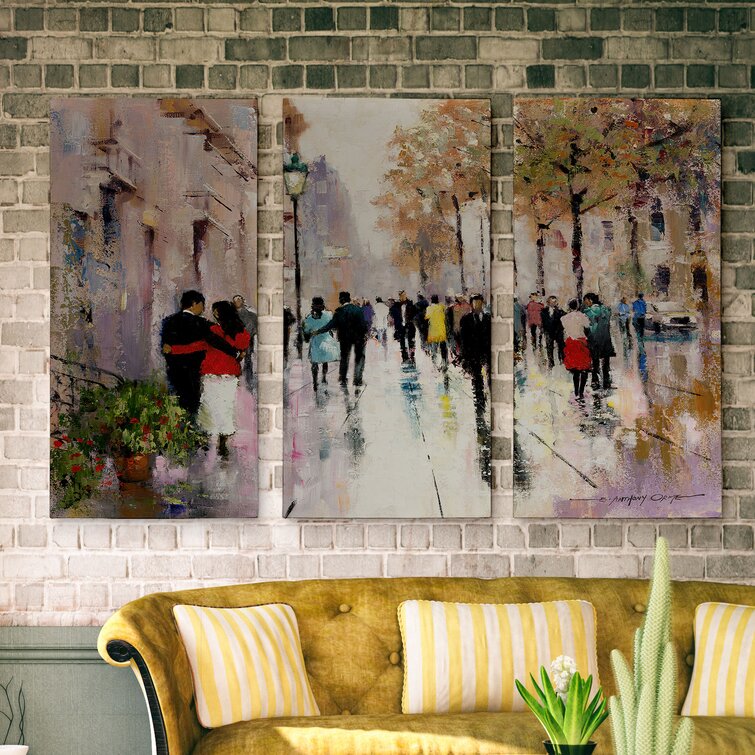 Charlton Home Paris Afternoon II On Canvas 3 Pieces Painting